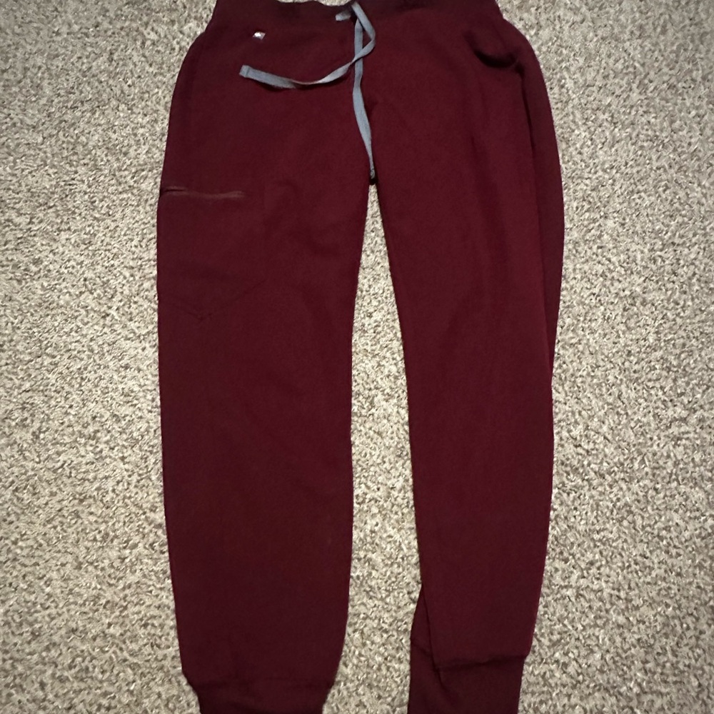 Figs Maroon Jogger Pants with Gray Accents